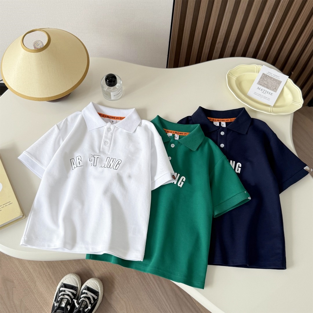 X078【园人字母】时尚百搭休闲polo儿童短袖
