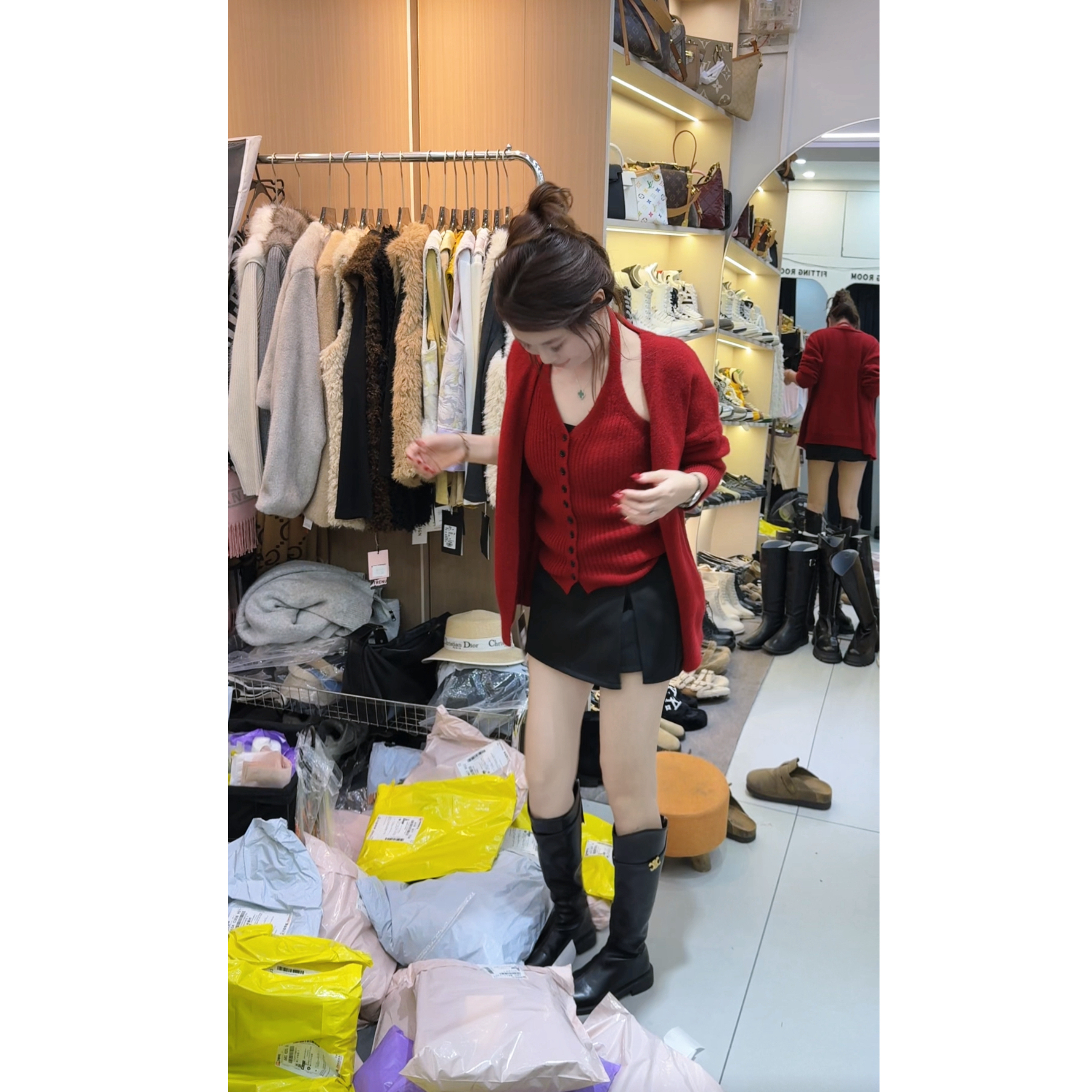 【挂脖设计】韩系慵懒风秋冬软糯针织开衫吊带套