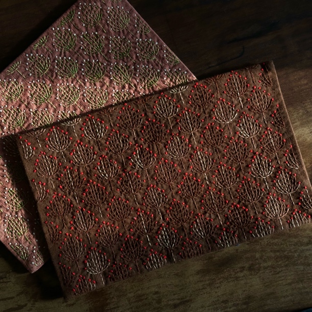 熙熙手作老布手织布植物染蒲公英刺子绣茶席20*30手工新中式