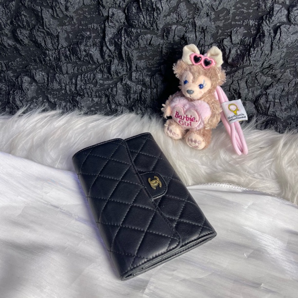 95新 Chanel/香奈儿 香奈儿黑金菱格纹长钱包