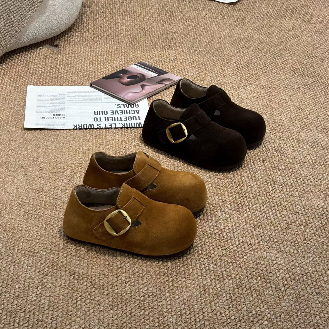 2025原版欧货厚底加绒勃肯鞋女秋冬新款复古懒人圆头3708