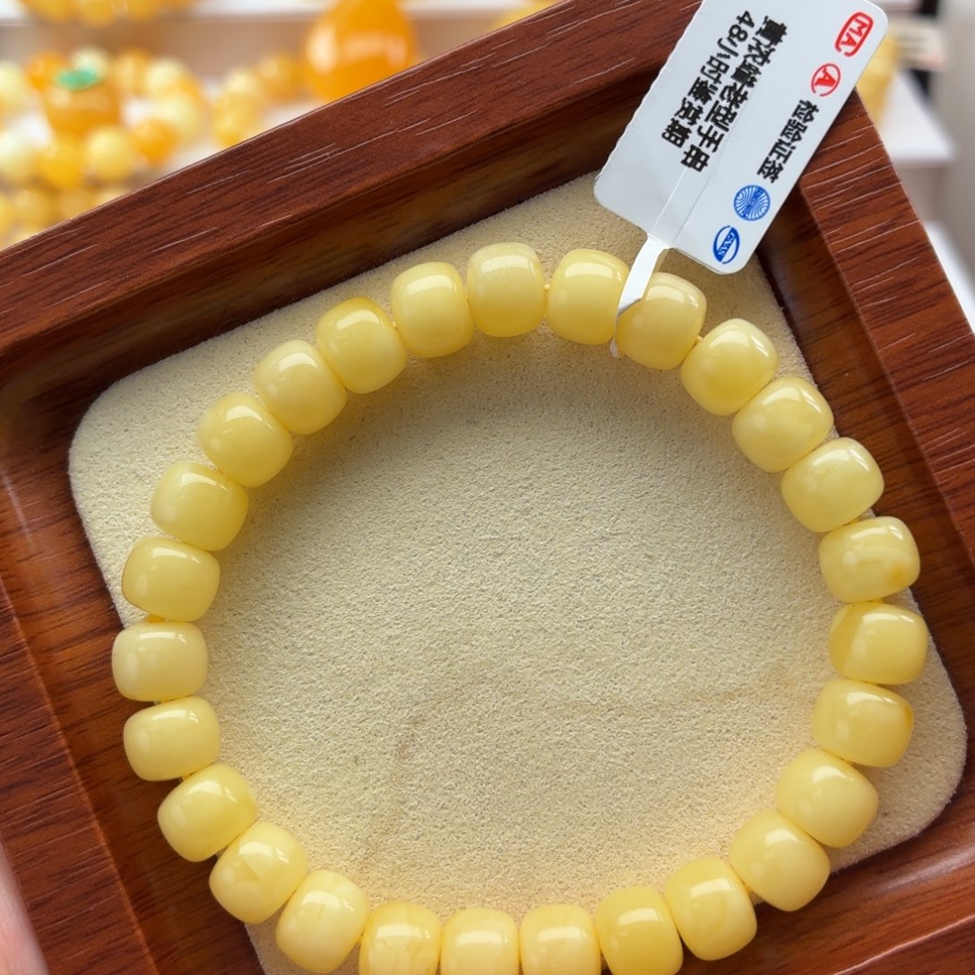 琥珀未镶嵌裸石黄白浓蜡老型手串卡8+