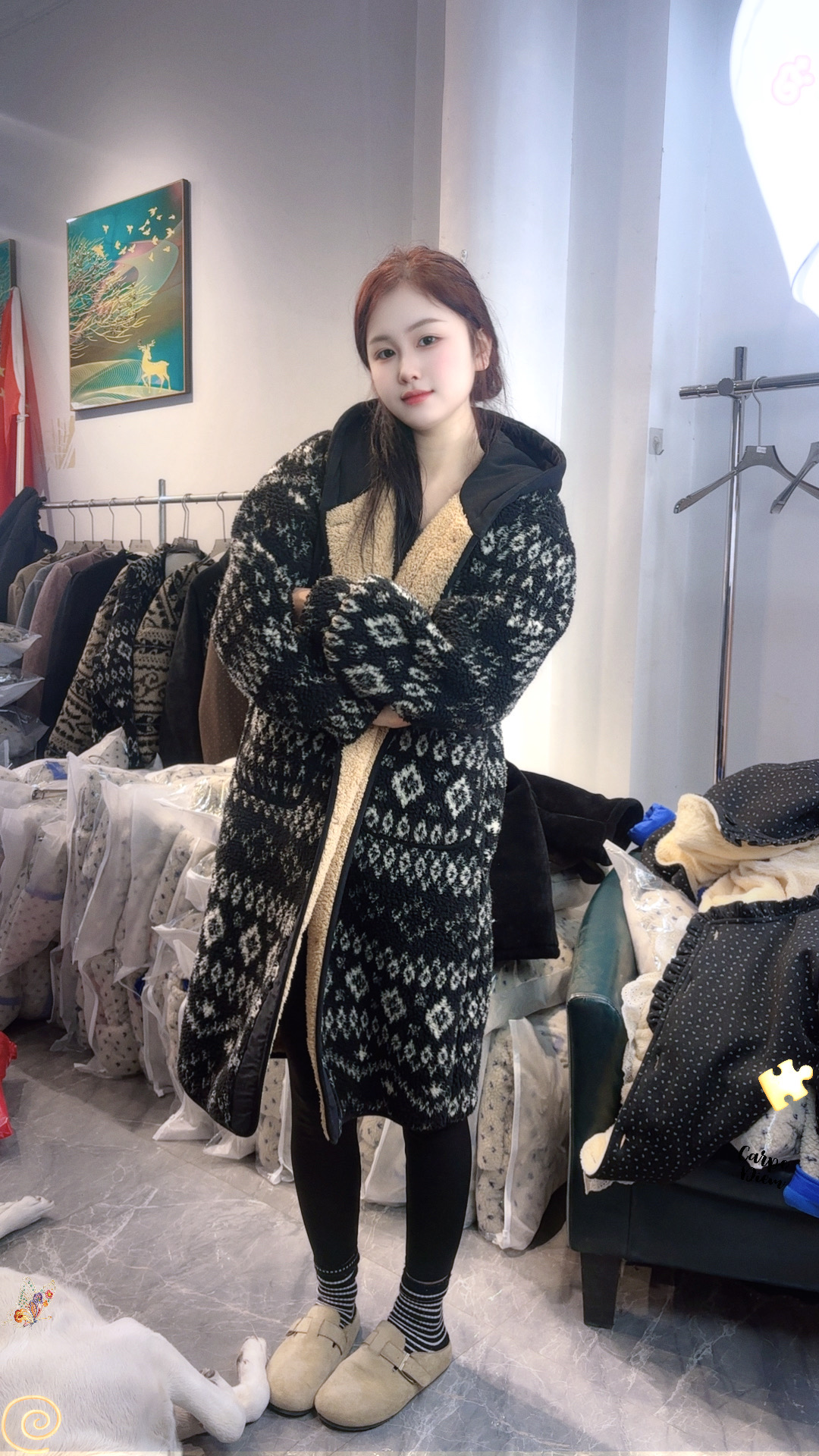 秋冬三层加厚新款时尚显瘦中长款宽松带帽棉外套 连帽 （新款）