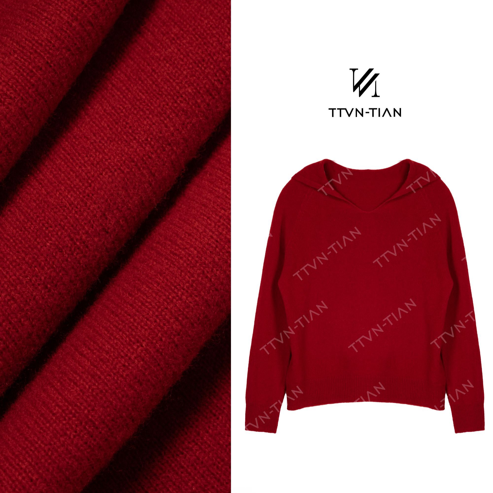 【TTVVN-TIAN】100羊毛连帽V领毛衣9707