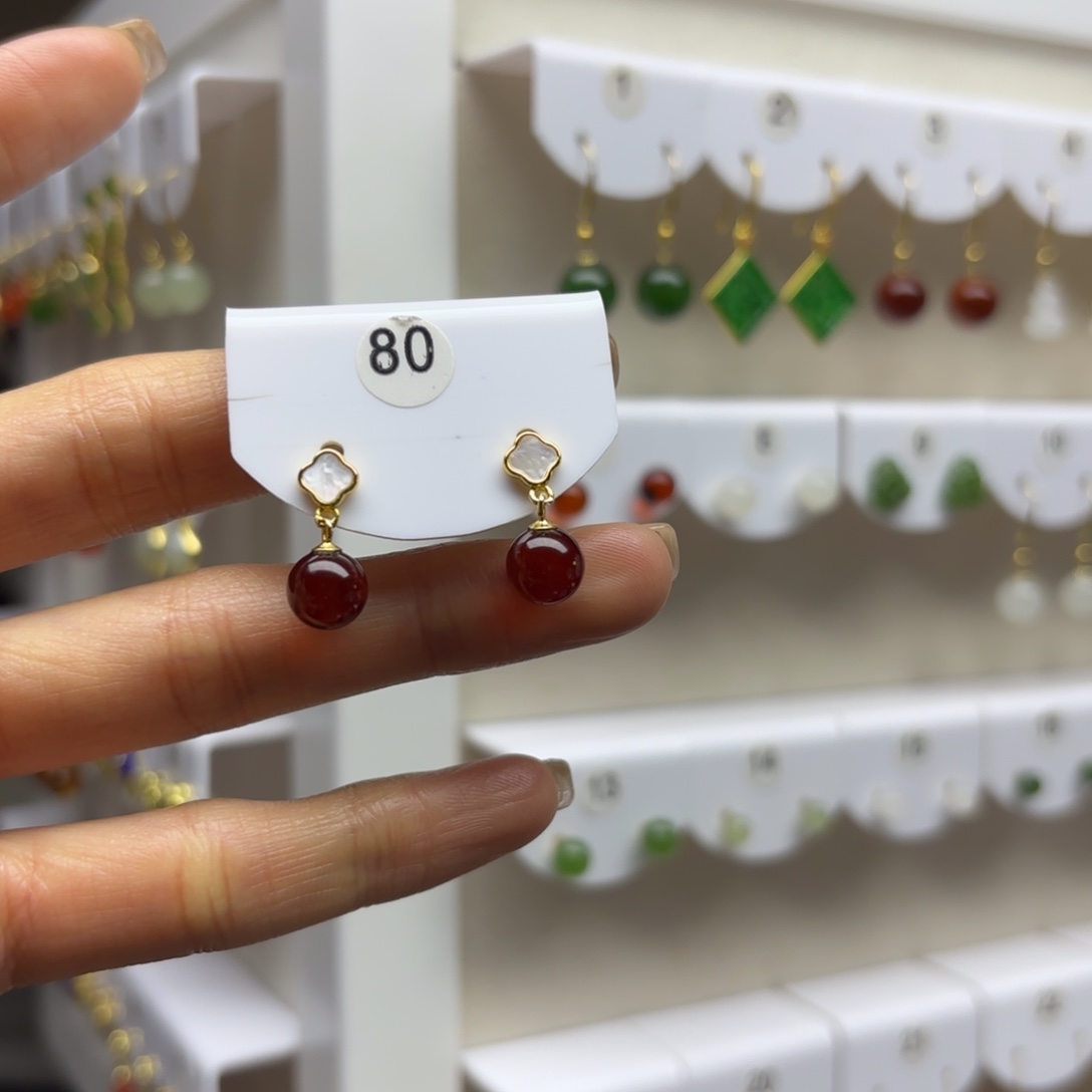 血珀银S925镶嵌耳饰