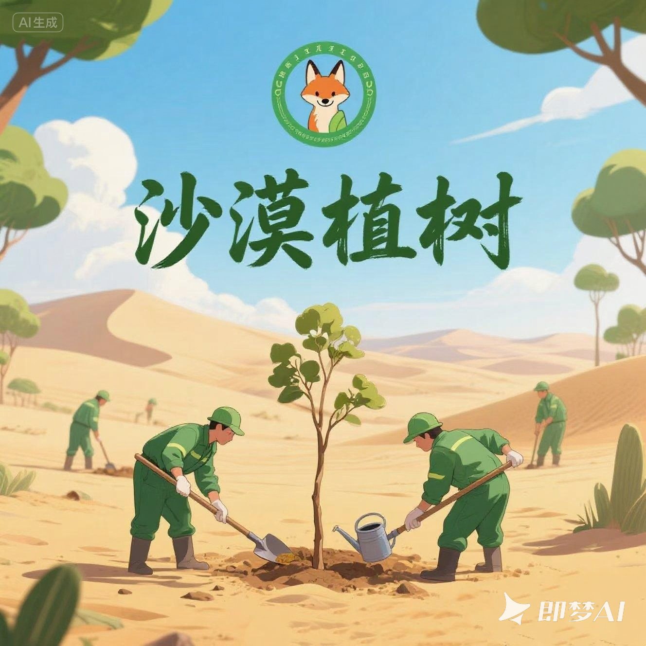 沙漠植树主题明信片l