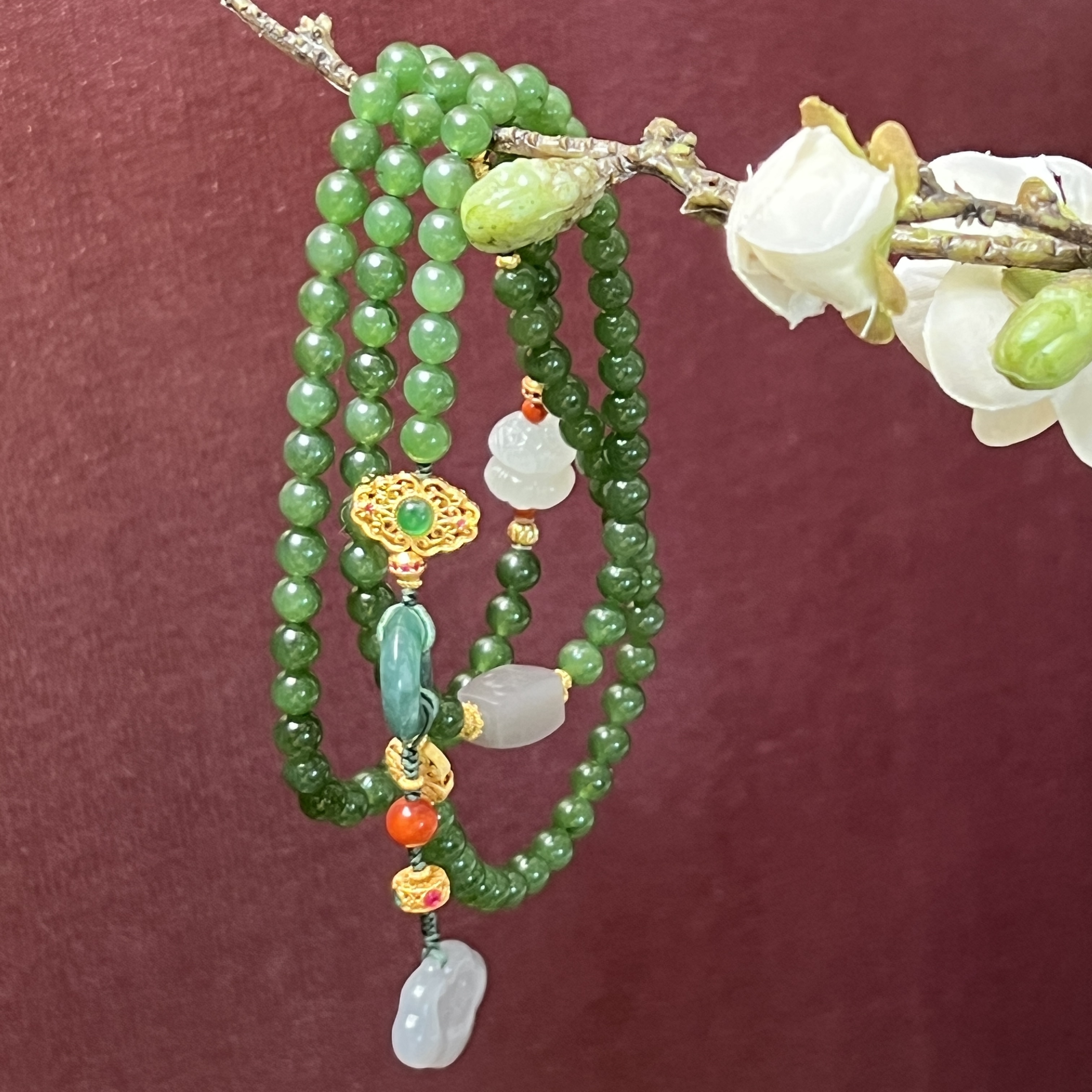 【佰万银庄】碧玉多圈配链项链和田玉翡翠古风气质百搭绿色手工