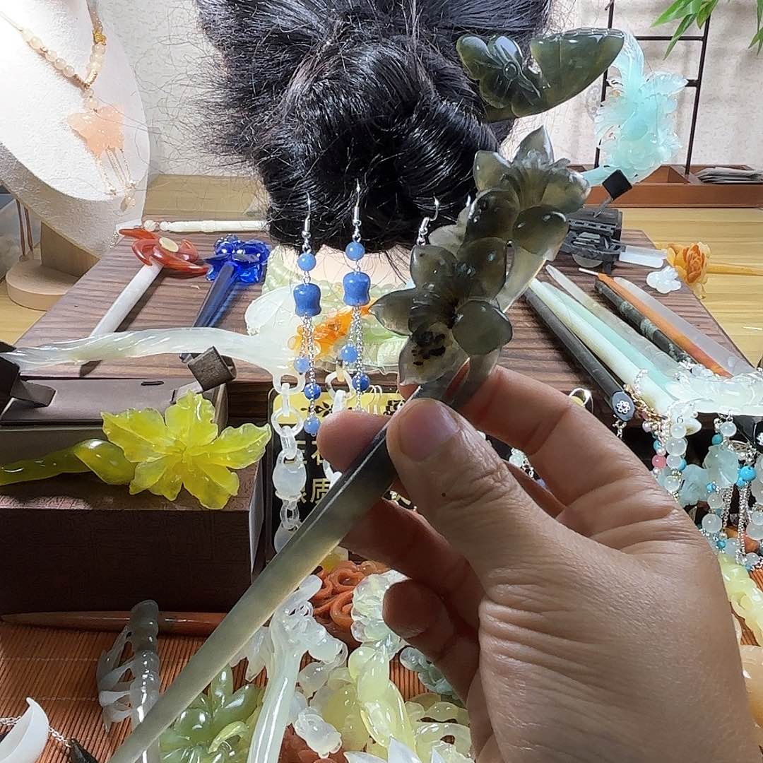 蛇纹石玉合金发饰