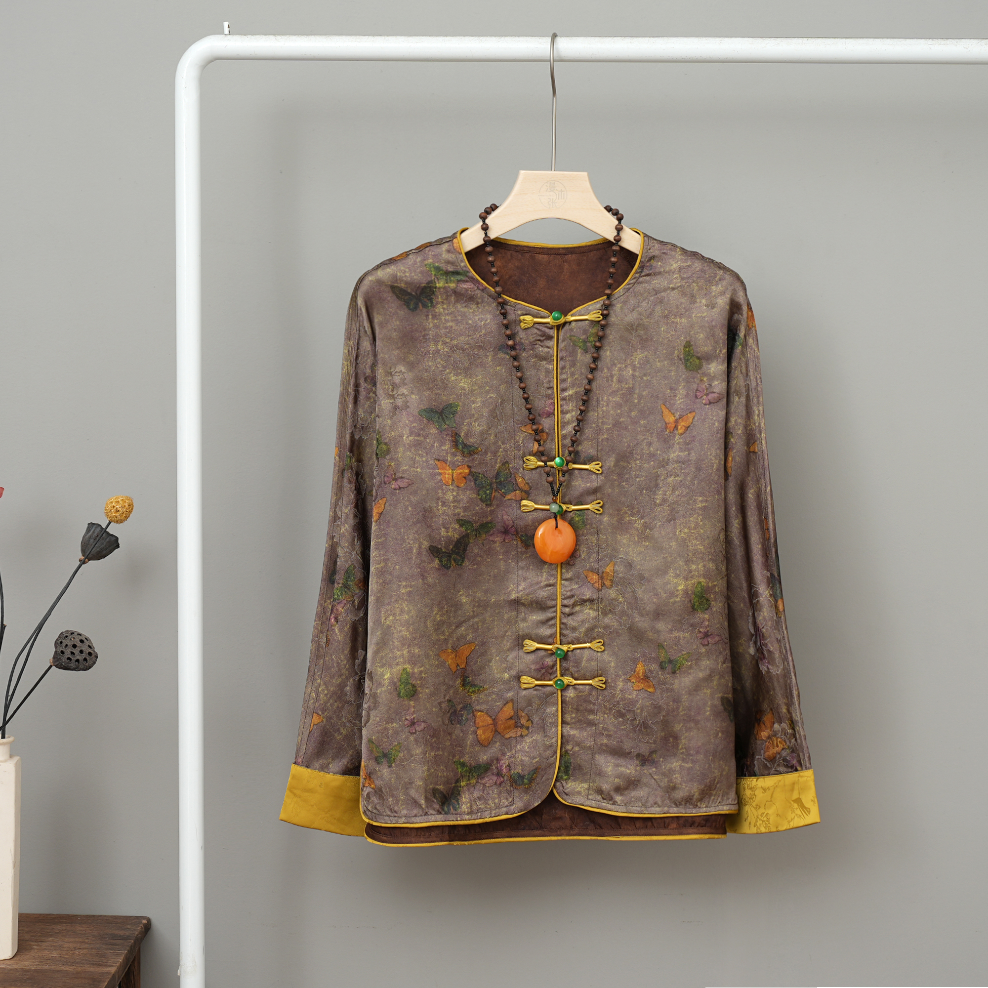 yificai/伊芙彩新中式短外套复古宽松网红春季圆领提花上衣女