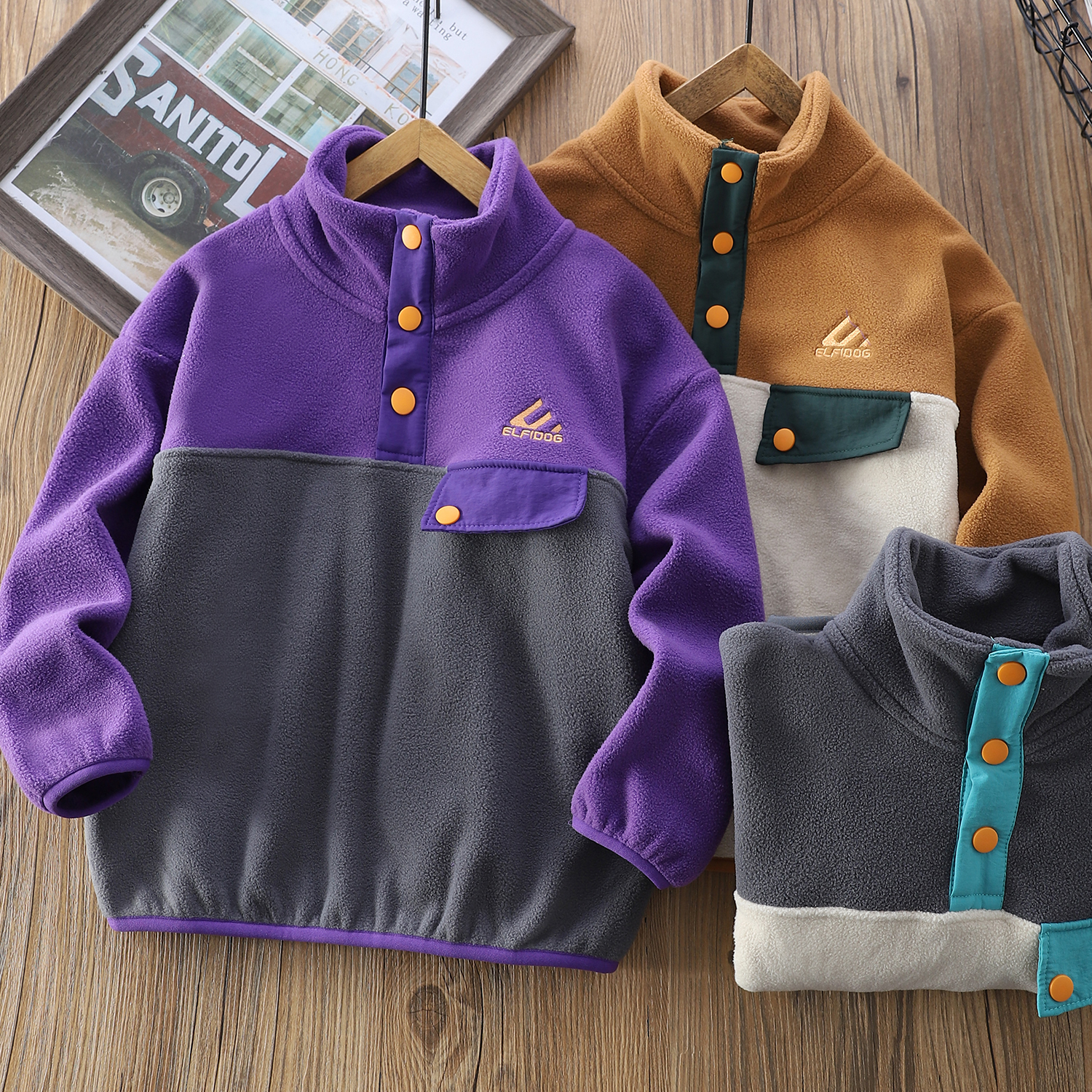 男童抓绒卫衣中大童立领上衣儿童双面绒卫衣冬款保暖上衣5508