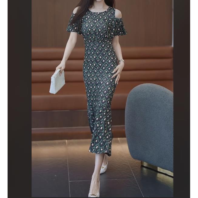 气质显瘦时尚百搭花色女人味连衣裙YF382