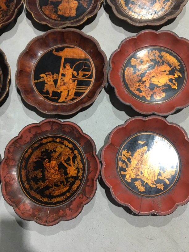 老手工中式彩绘木盘圆形可作果盘茶水盘复古木质工艺品古风托盘