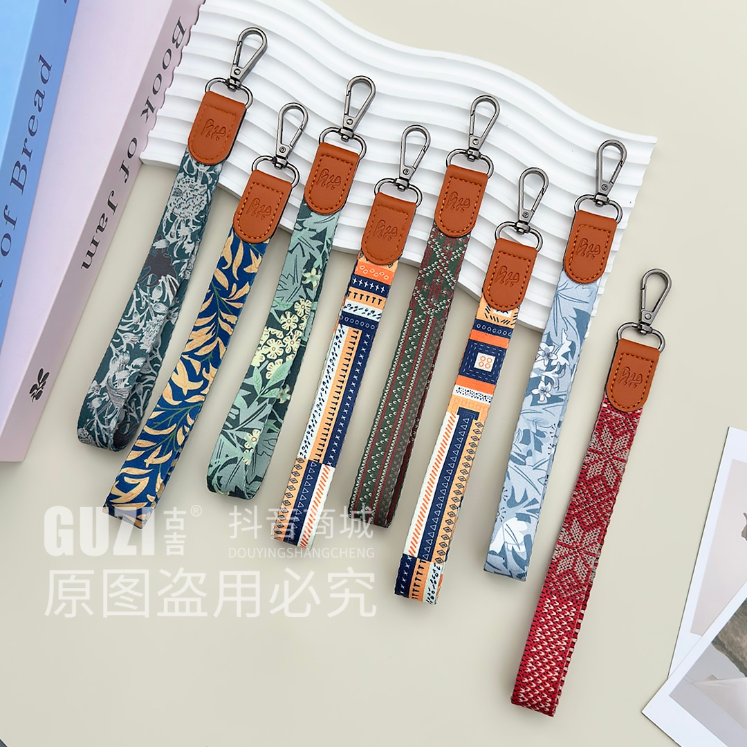 新品上市高品质帆布手机挂绳短款创意印花超坚固防丢加宽手机链条