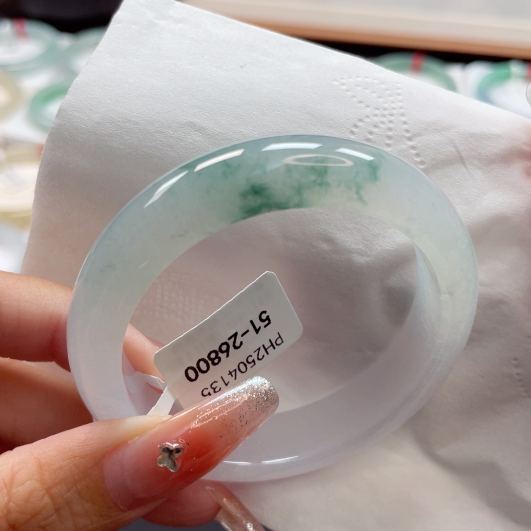 【闪购商品】翡翠手镯未镶嵌冰飘兰花清新淡雅51圈8号