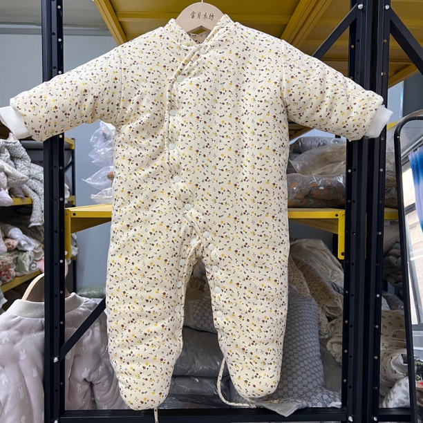 纯手工纯棉花婴儿厚棉衣包脚拜年服宝宝连体衣新生儿加厚中国风