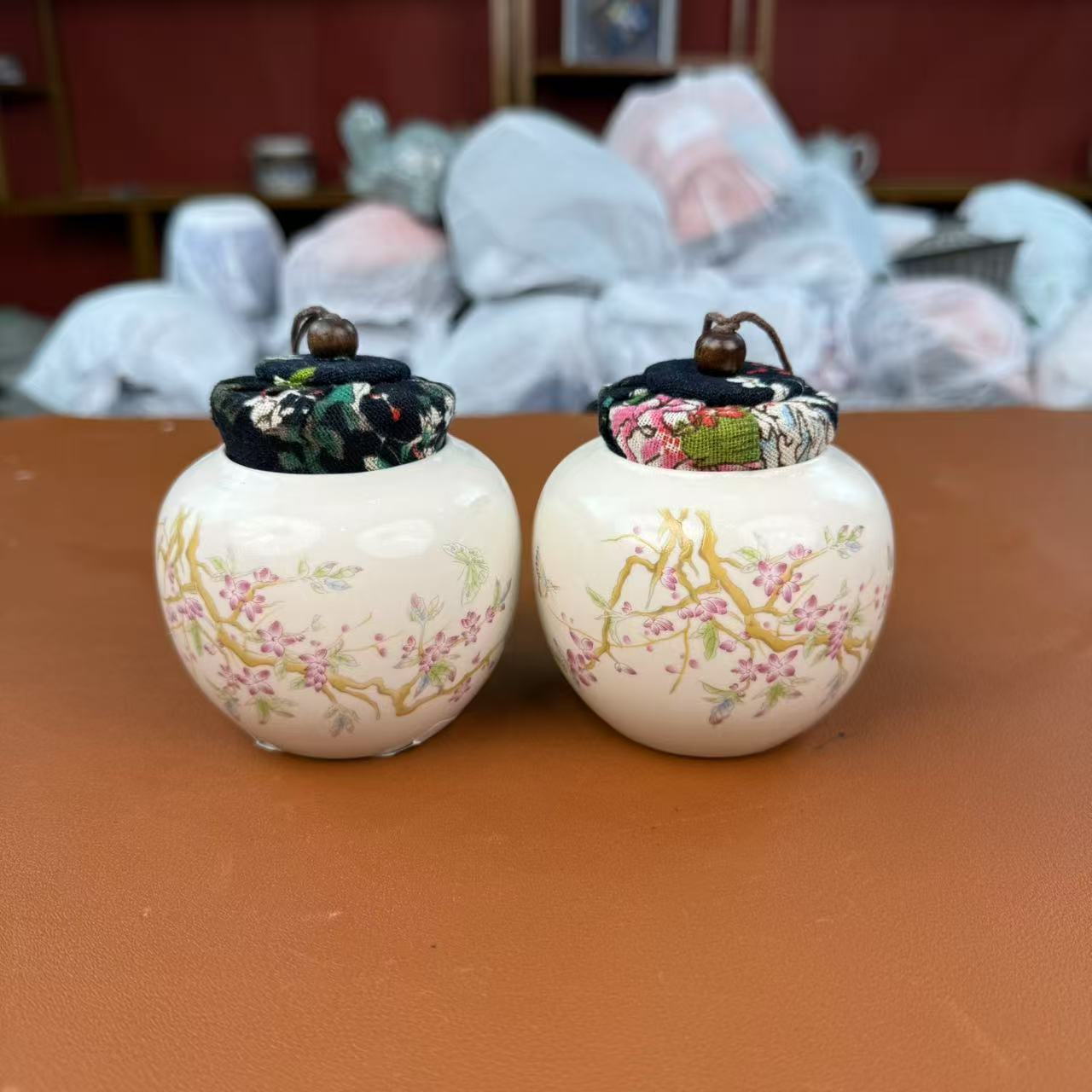 启明茶具商品链接@@ZH2546-桃花茶叶罐*2