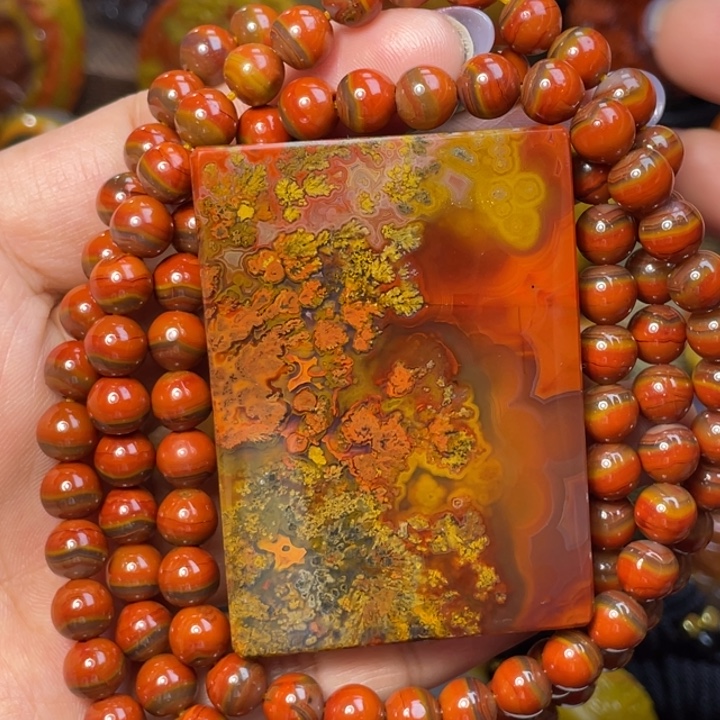 玛瑙/玉髓未镶嵌珠宝奇石平安无事牌鸽血红108粒