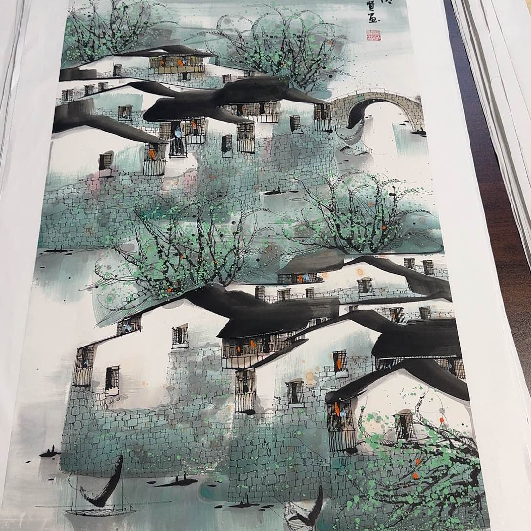 国画100*50纯手绘何子贤