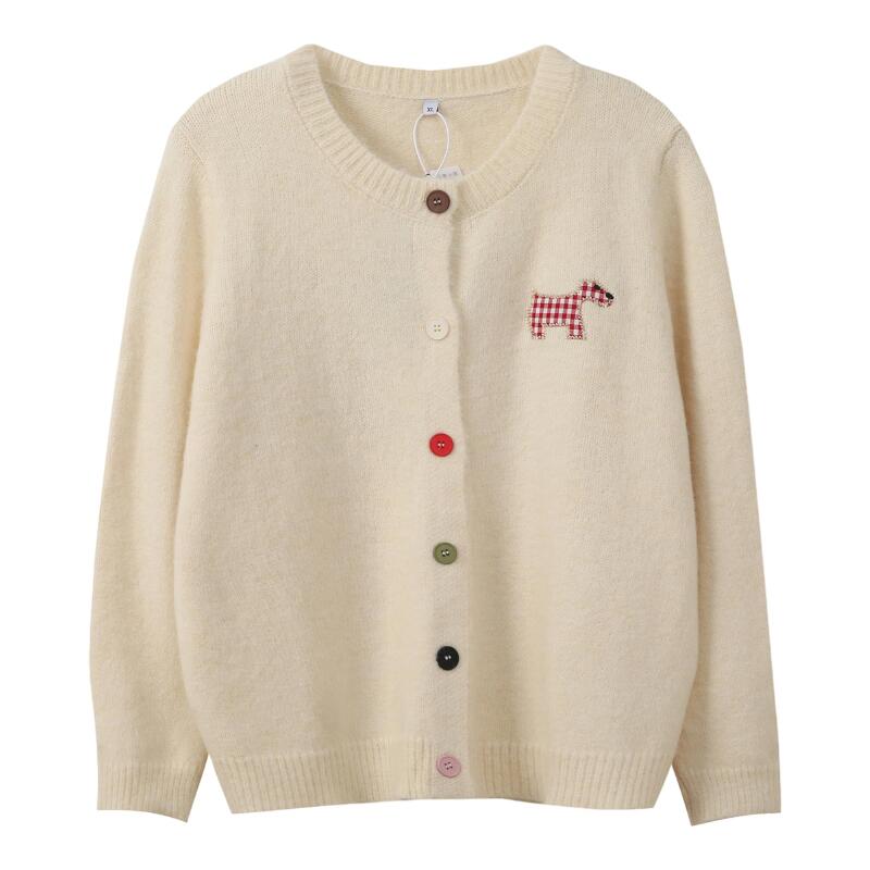 2025冬季撞色可爱风格纹小狗款时尚百搭开衫ST0824411838