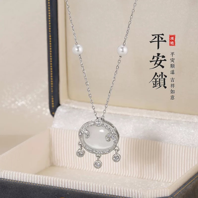 钛钢项链 新中式冰透平安锁珠珠项链设计锁骨链F3079