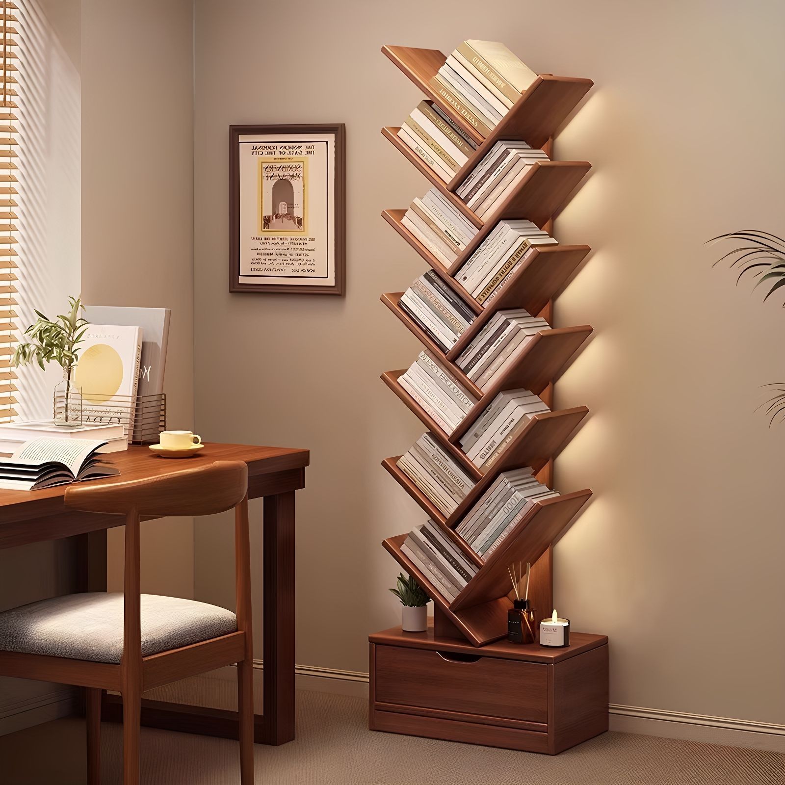 创意树形书架置物架加高落地简易收纳靠墙创意学生家用客厅书柜子