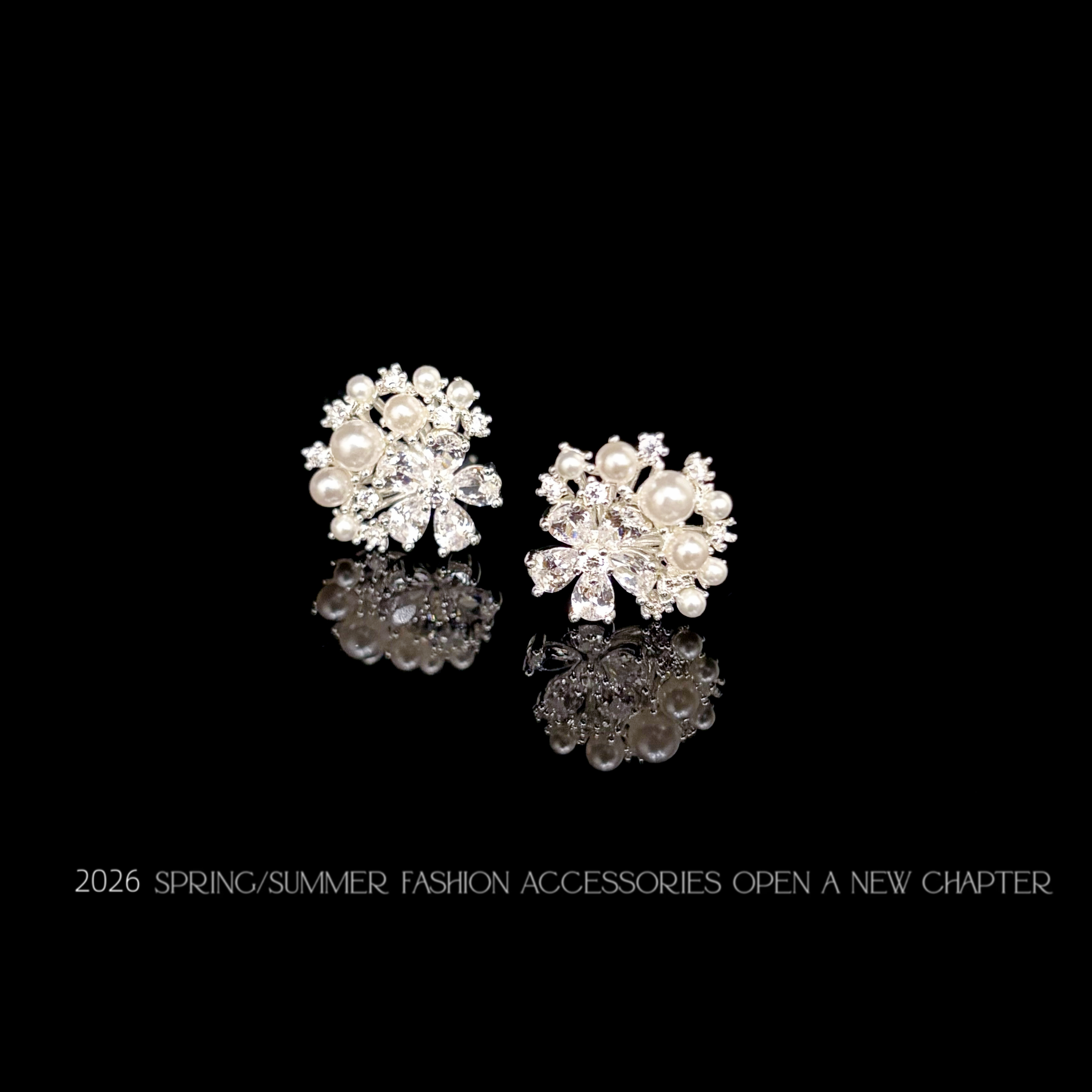 铜合金耳饰 镀白金 2026款G2198【雪珠繁樱】BOBAOLI 耳钉