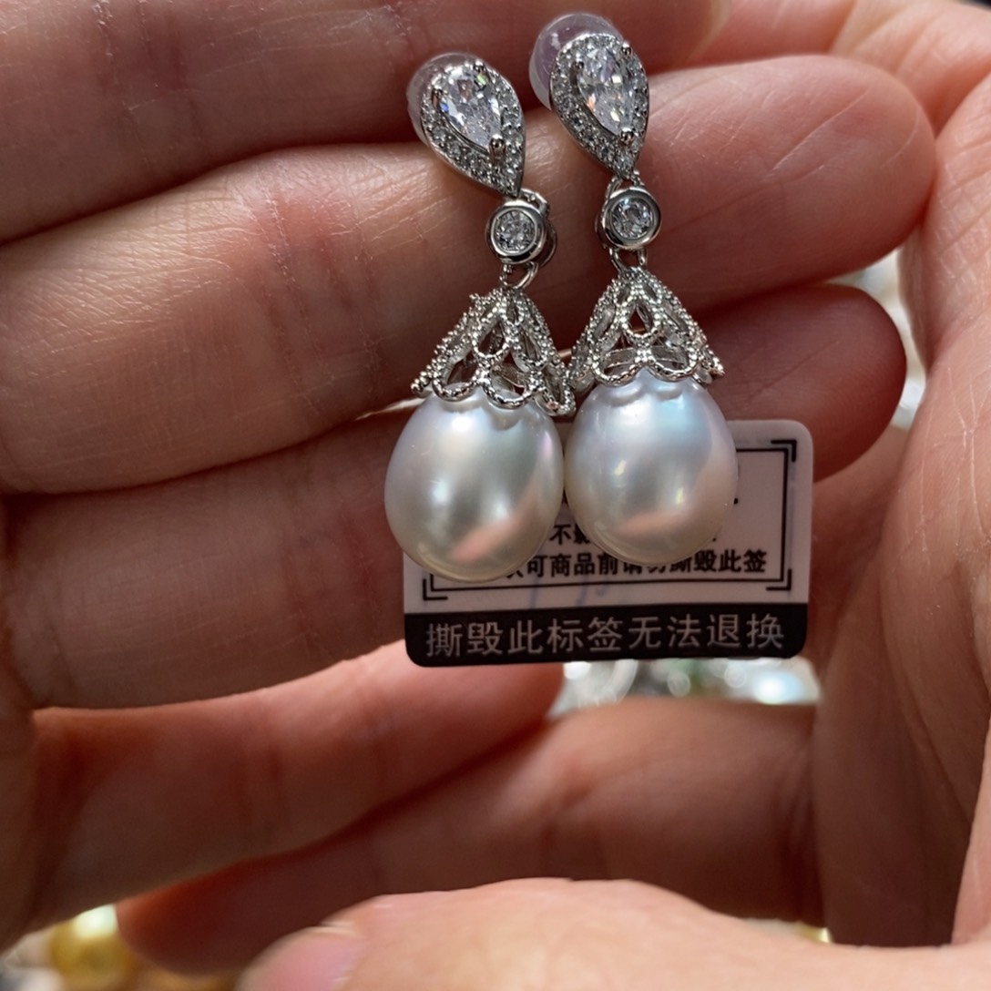 海水珍珠耳饰银S925镶嵌
