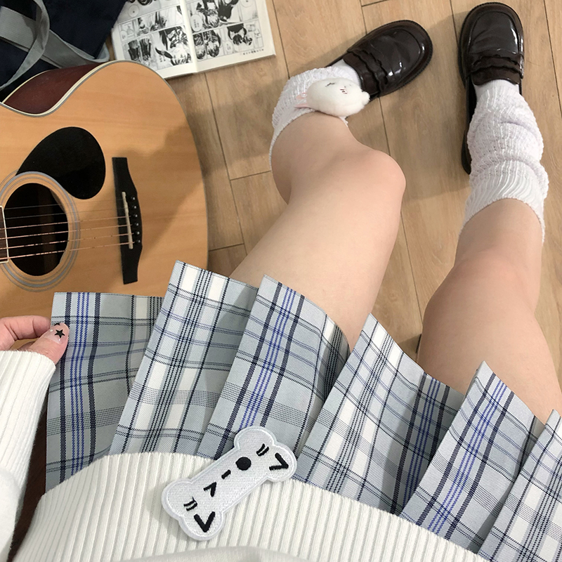 【笔】美茵熊原创jk格裙学院风jk制服蓝色校供格裙高腰百褶裙套装