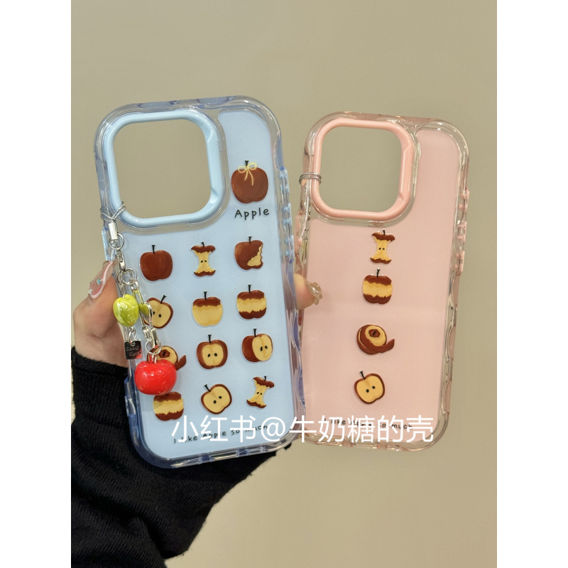 粉蓝底满屏红苹果形状适用iphone16promax苹果15pr手机壳14新款13
