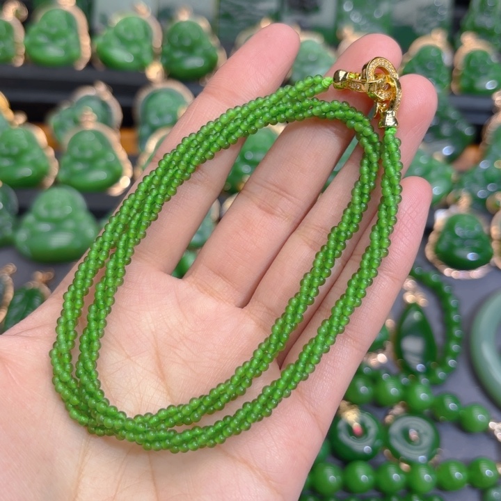 项链未镶嵌和田玉（碧玉）果绿麻花项链