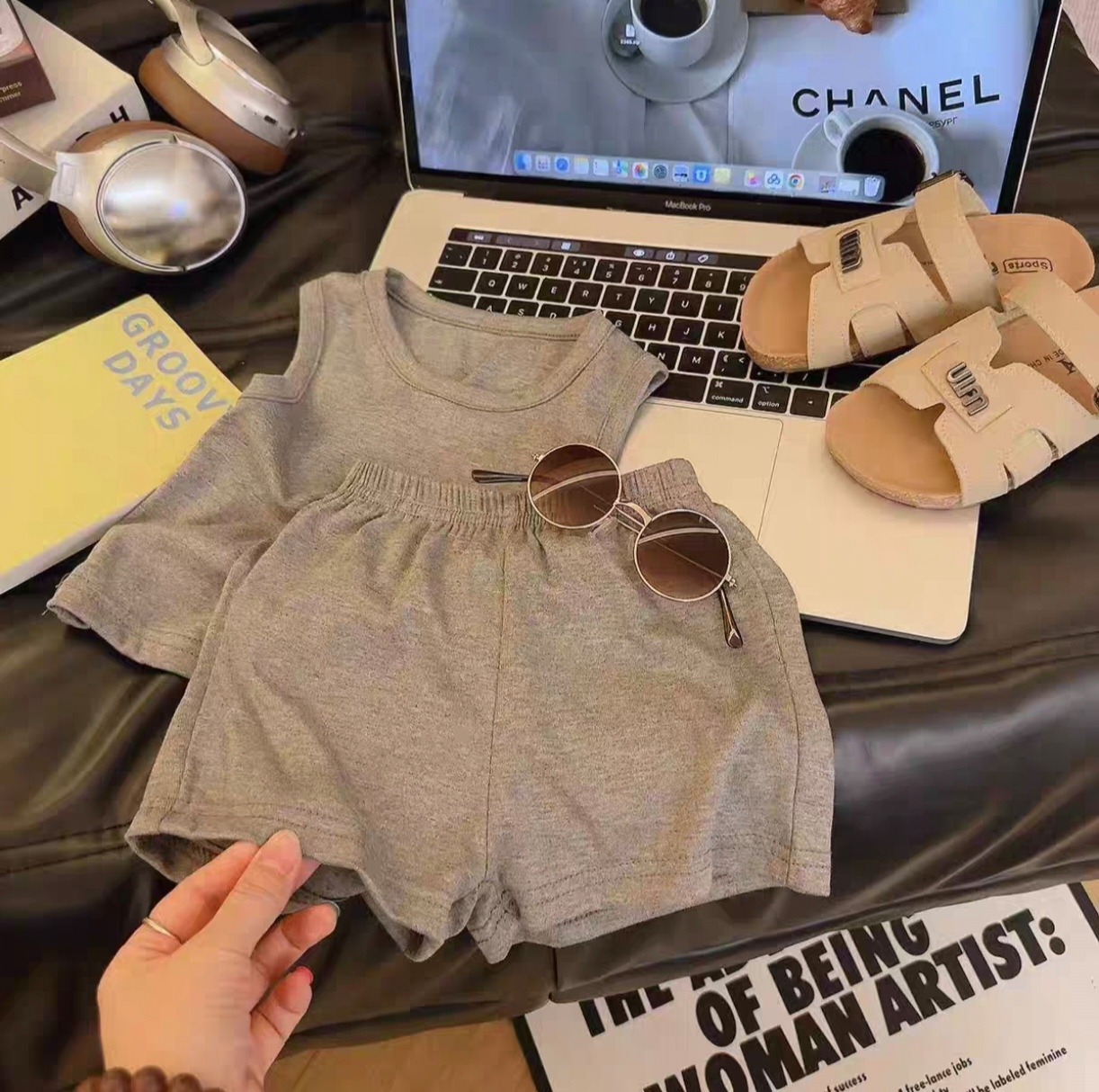 婴幼儿潮流勾勾无袖休闲套装