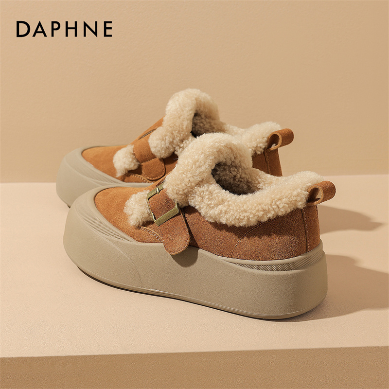 达芙妮厚底毛毛鞋女款2025冬季新款加绒保暖棉鞋一脚蹬增高勃肯鞋