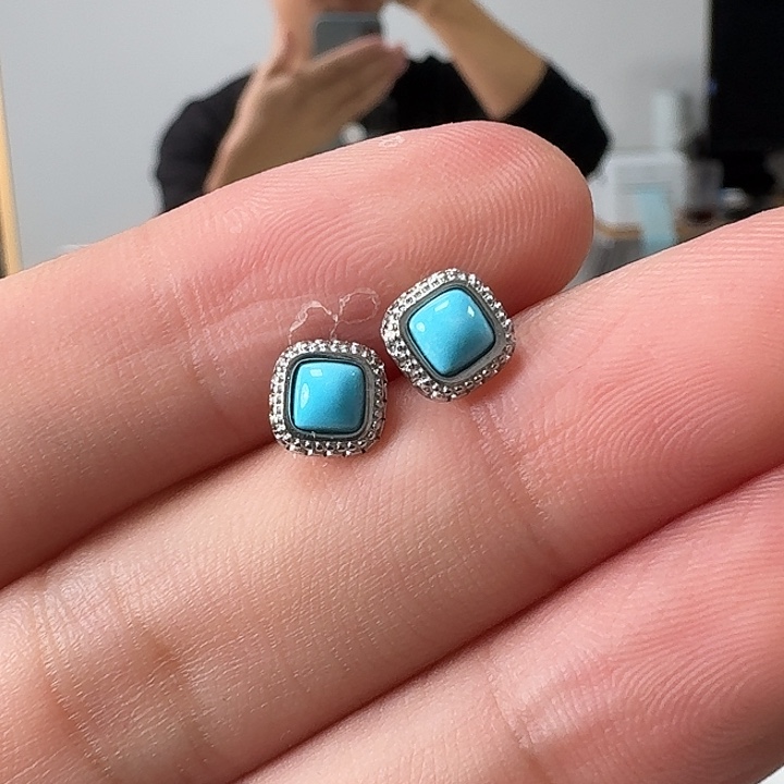 风***样绿松石银S925镶嵌耳钉