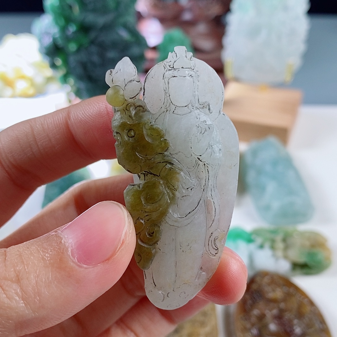 定制翡翠未镶嵌天然a货翡翠站观音