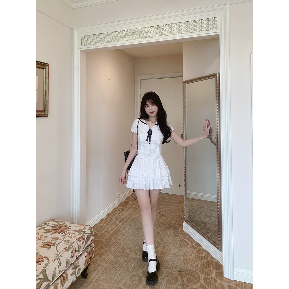 学院风套装女收腰显瘦海军领上衣蛋糕裙套装两件套装水手服jk制服