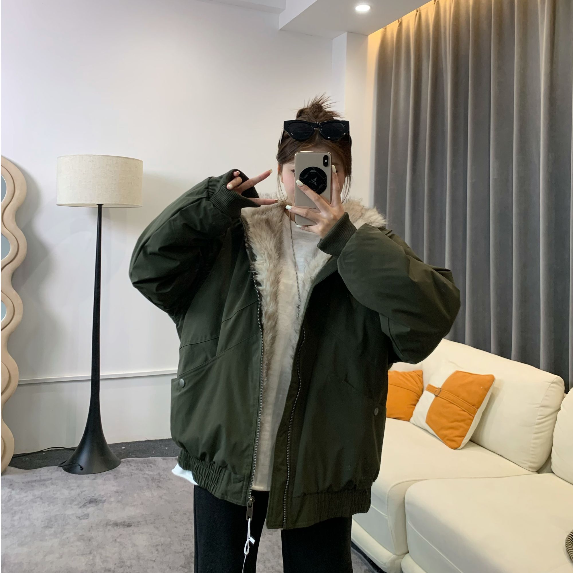 冬季保暖加棉加厚绒感棉服宽松百搭夹克外套R33081