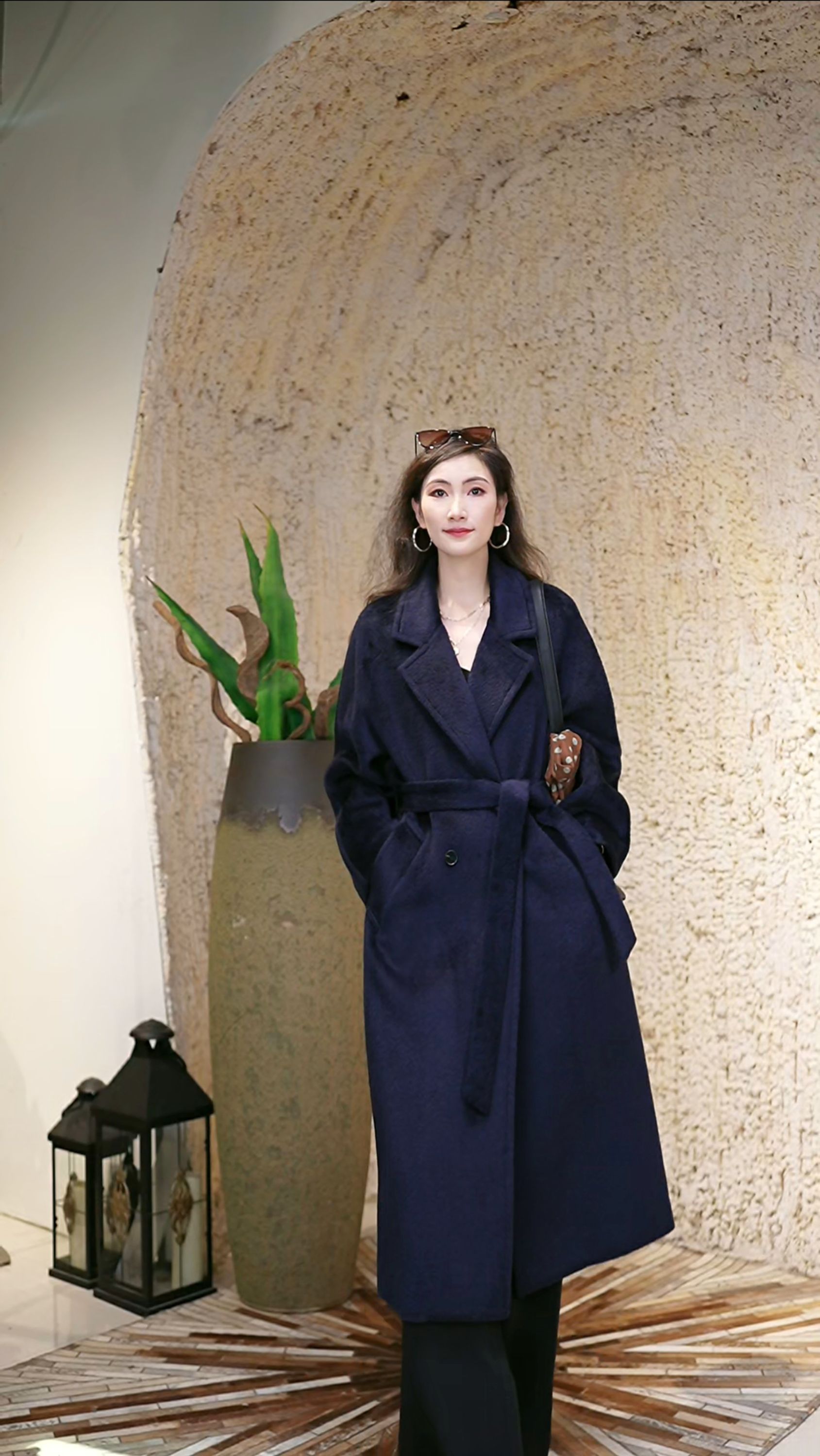 《刘思宇》230女毛呢外套蓝色韩系英伦风大衣冬季女款气质时尚秋冬