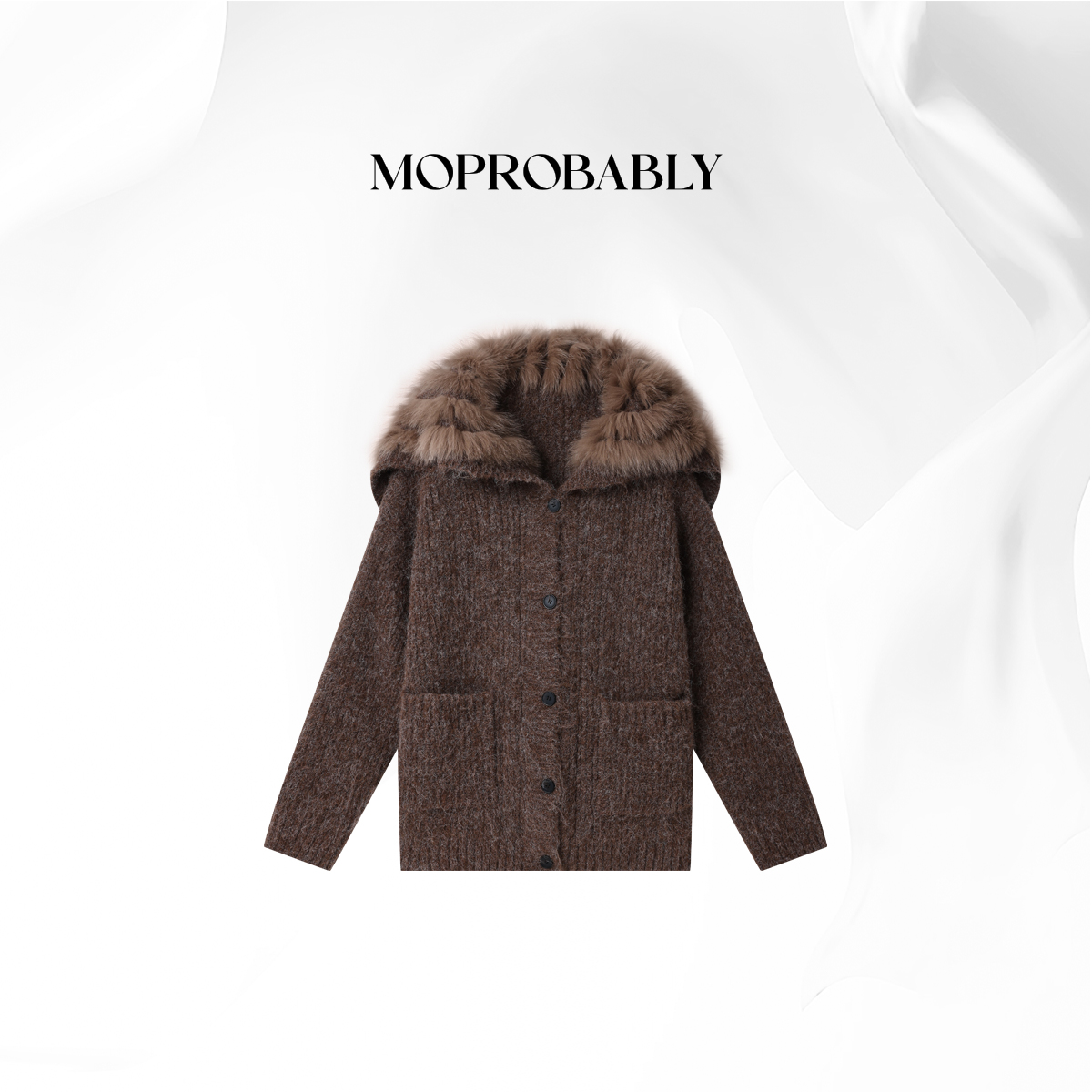 Moprobably贝贝「天使之翼」时尚百搭狐狸毛针织开衫外套L5477060