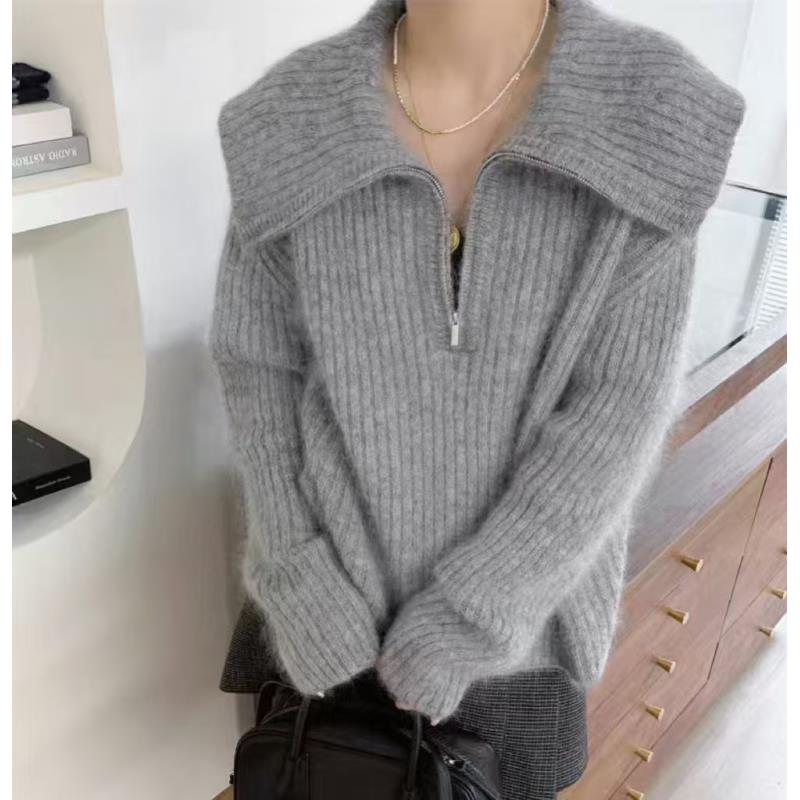 设计师新品大翻领宽松韩版针织套头娃娃领毛衣女5000