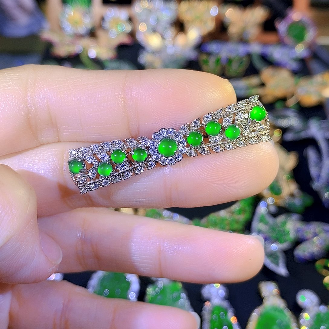 吊坠(不含链)银S925镀金镶嵌翡翠