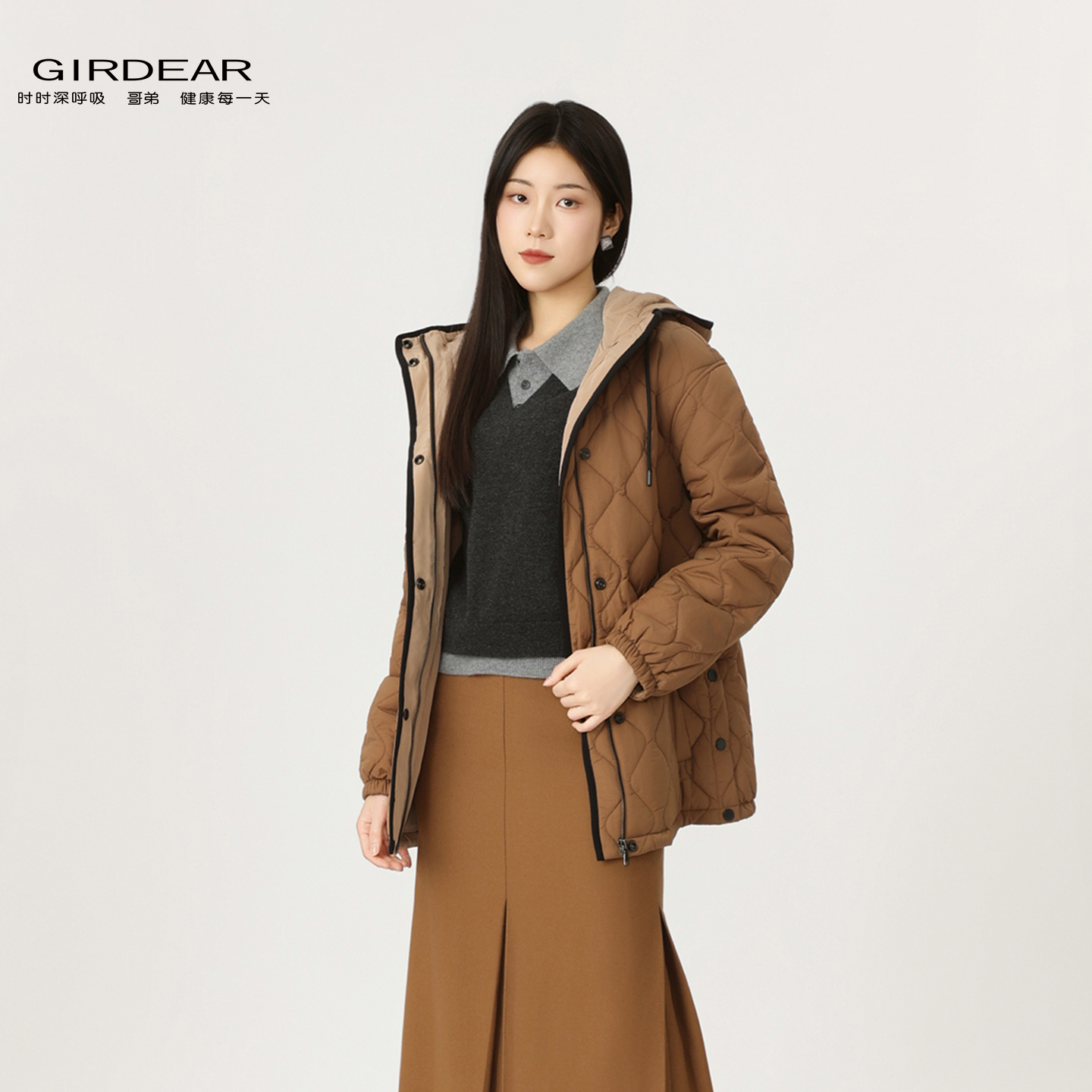 GIRDEAR/哥弟秋冬宽松绗缝保暖连帽厚款3M新雪丽棉服外套1400720