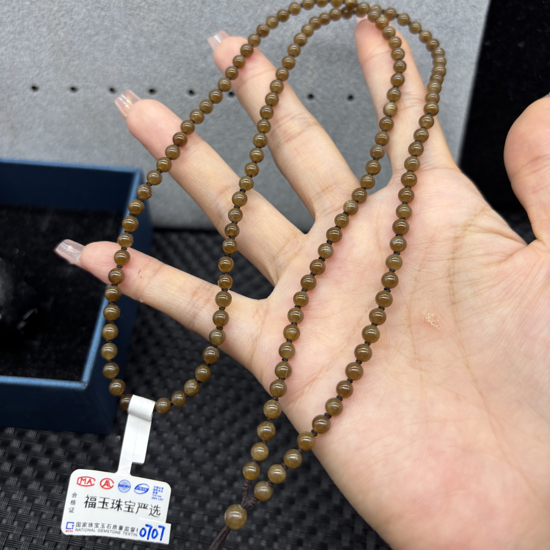福利新疆和田玉且末糖圆珠4mm黄糖玉石挂件绳毛衣链长链项链百搭