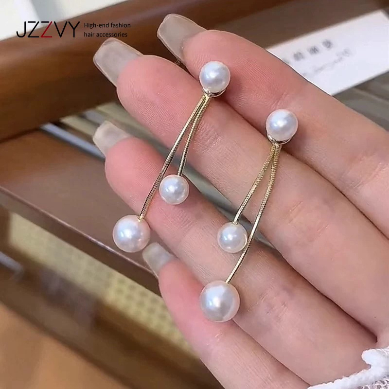 铜合金仿珍珠耳饰 铜合金一款两戴长款流苏耳钉高端法式风A202