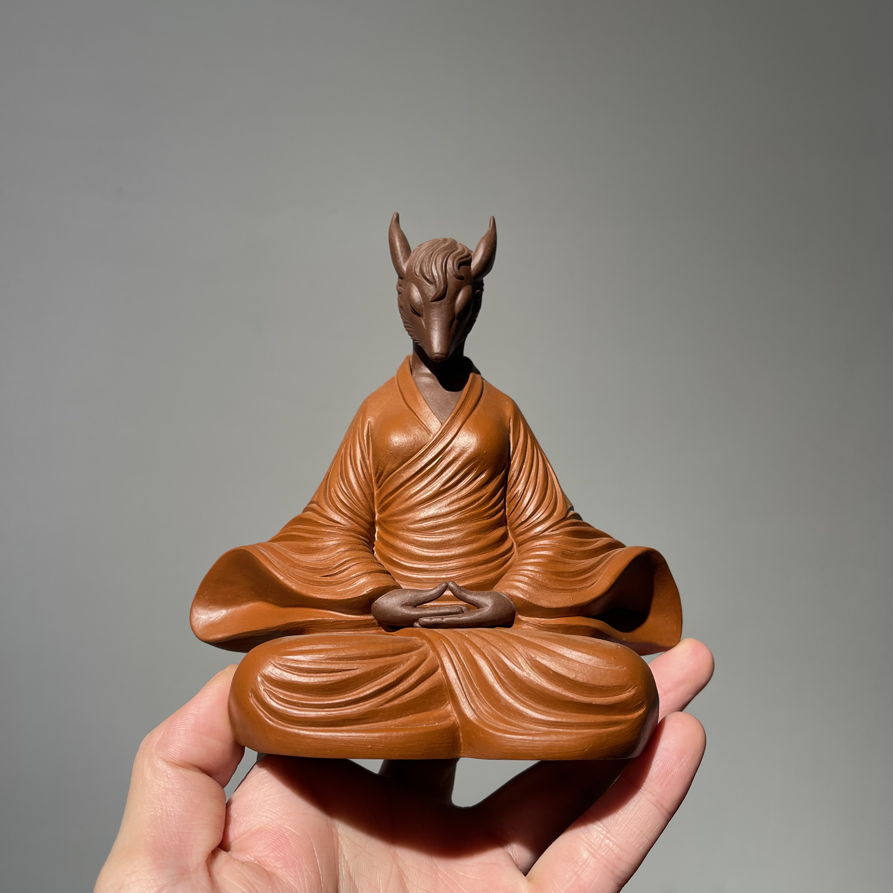 宜兴原矿全手工紫砂茶宠 狐狸紫砂茶宠 狐仙茶宠摆件