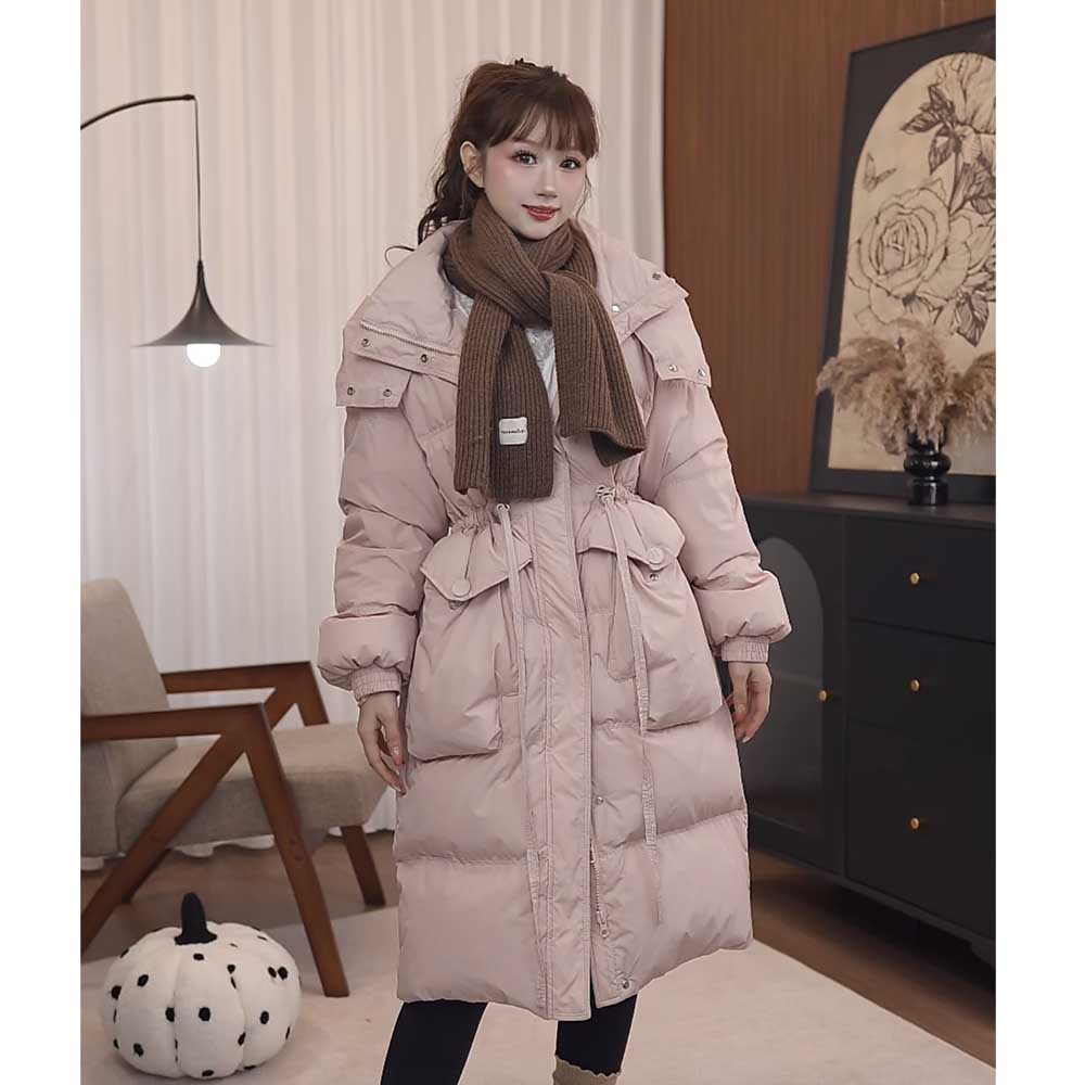 气质加厚冬季羽绒服手套款保暖百搭收腰外套女中长款韩版连帽显瘦