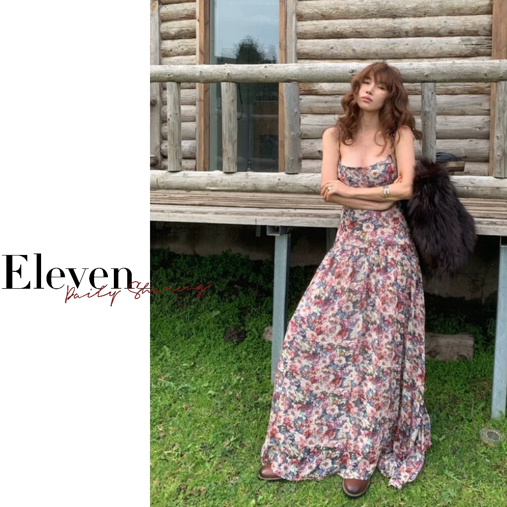 Eleven_ 显瘦收腰吊带碎花连衣裙