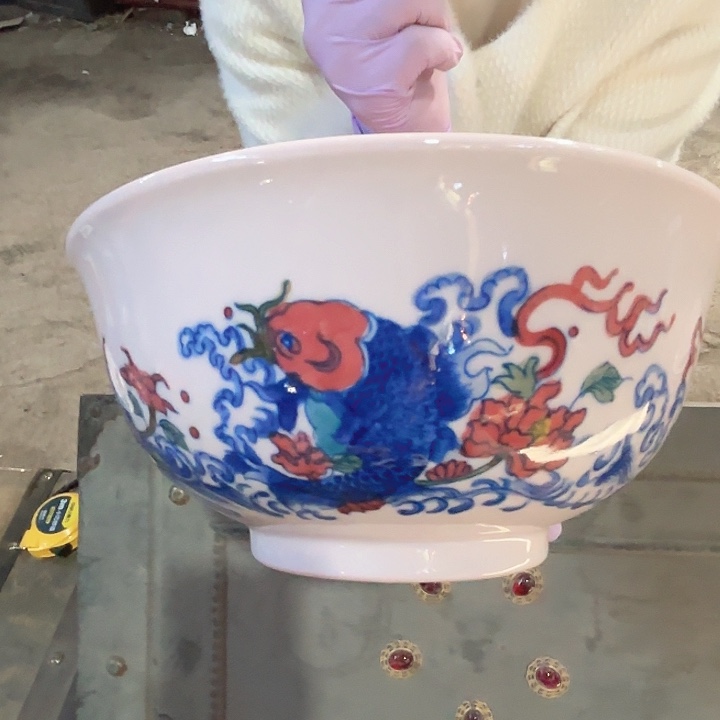 摆件陶景德镇高温红希希8寸碗