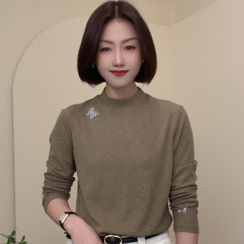 5130春季新款纯色长袖时尚显瘦休闲上衣气质女士修身小衫百搭