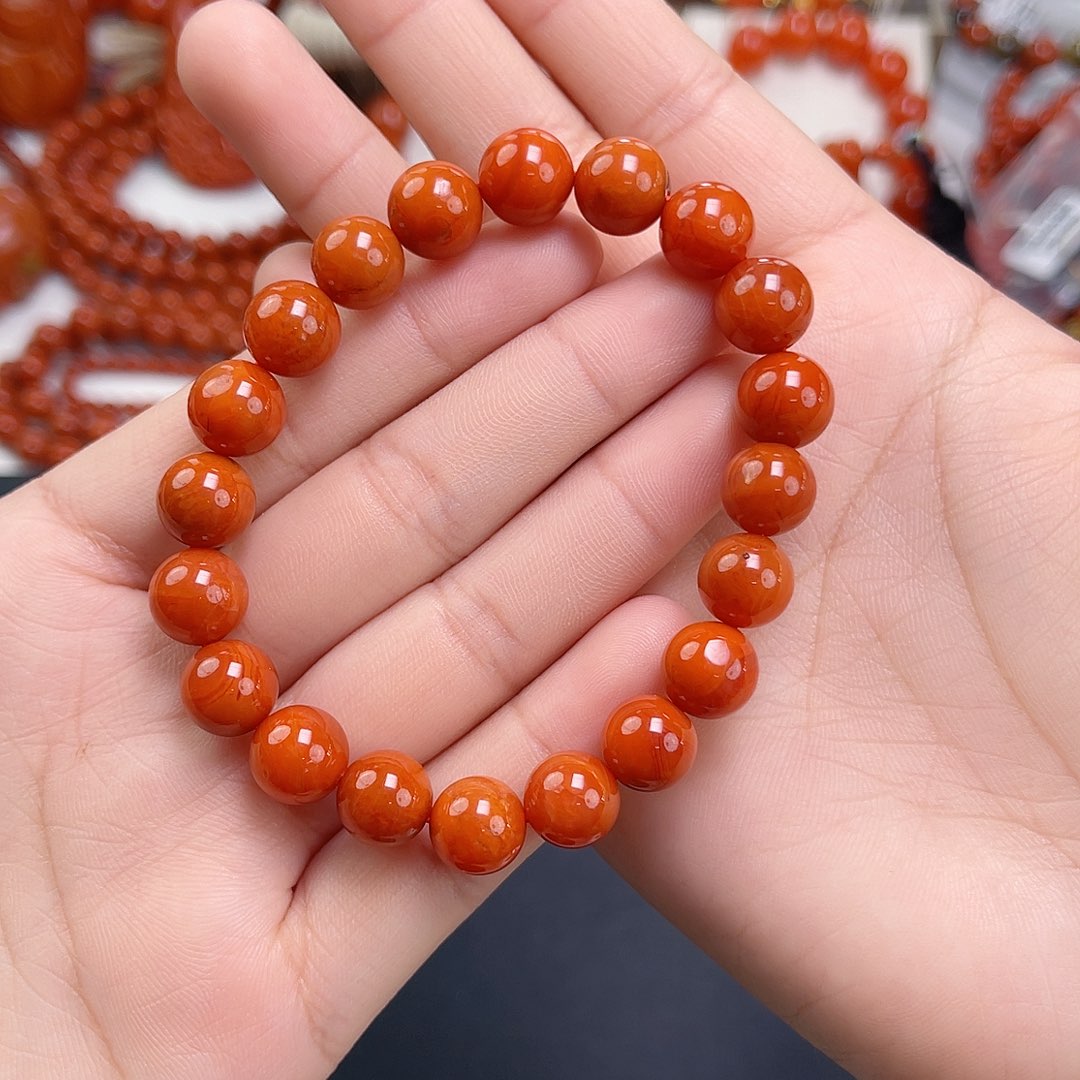 南红玛瑙未镶嵌手链瓦西柿子红满肉单圈9mm