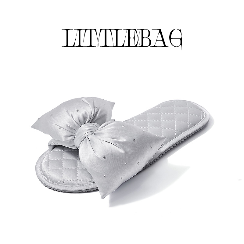 【qianqian】名媛气质百搭韩版蝴蝶结四季拖纯色薄款一字拖